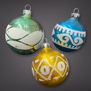 Vintage Blown Mercury Glass Christmas Ornaments – Set of 3 Hand-Decorated Balls
